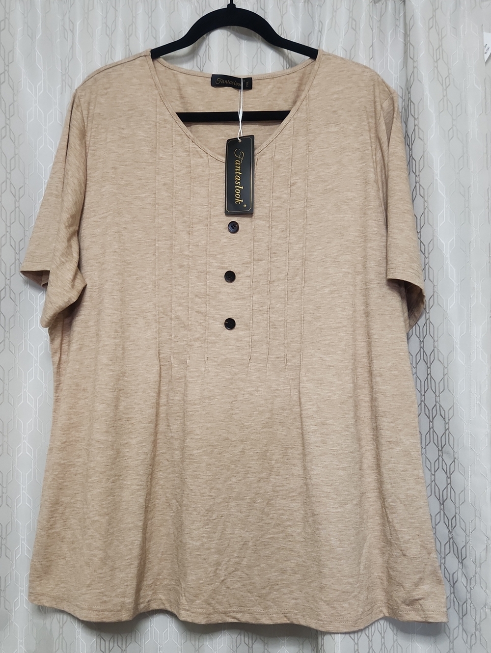 Women's Short Sleeve Beige Henley Tee NWT